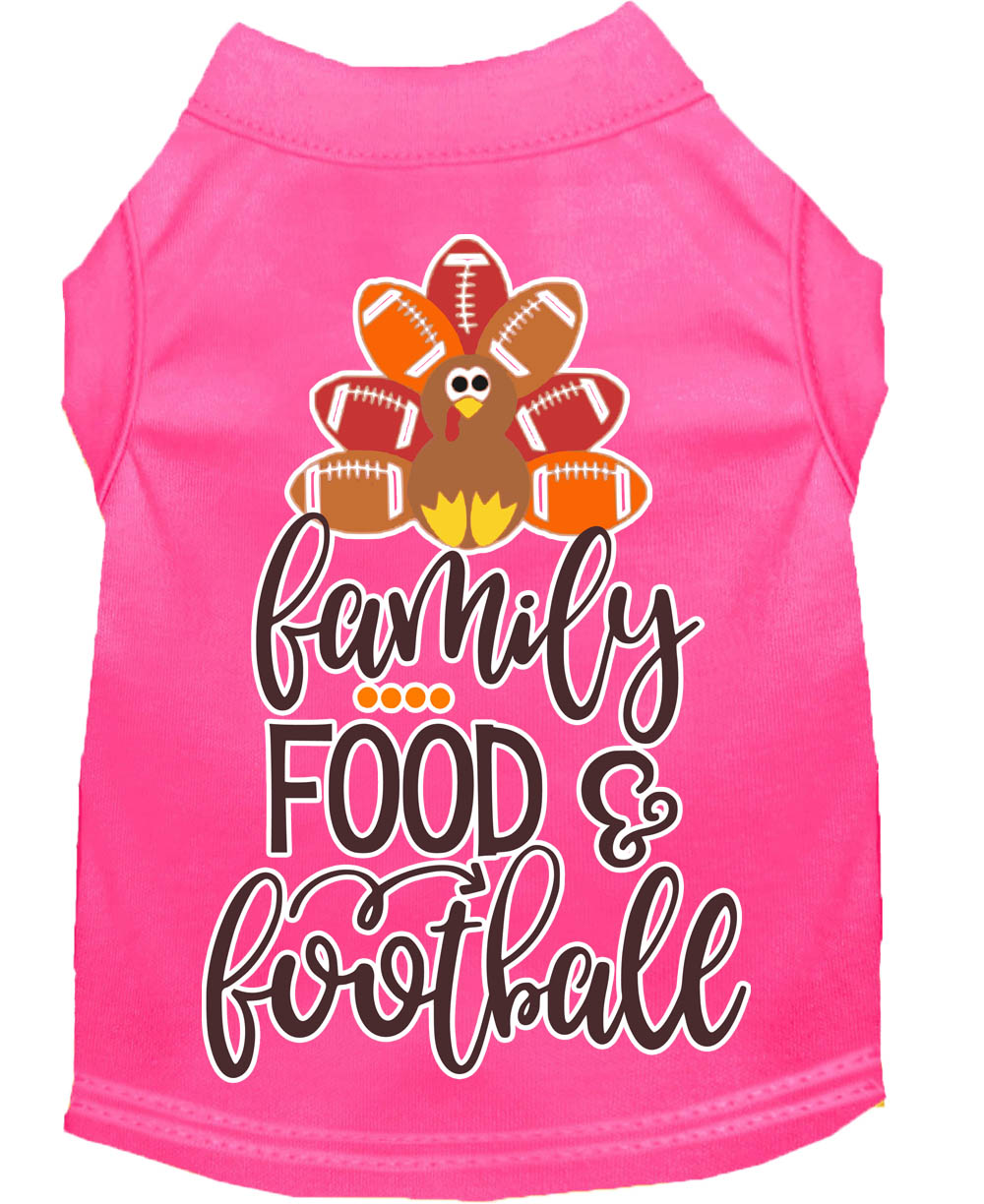 Family, Food, and Football Screen Print Dog Shirt Bright Pink Sm